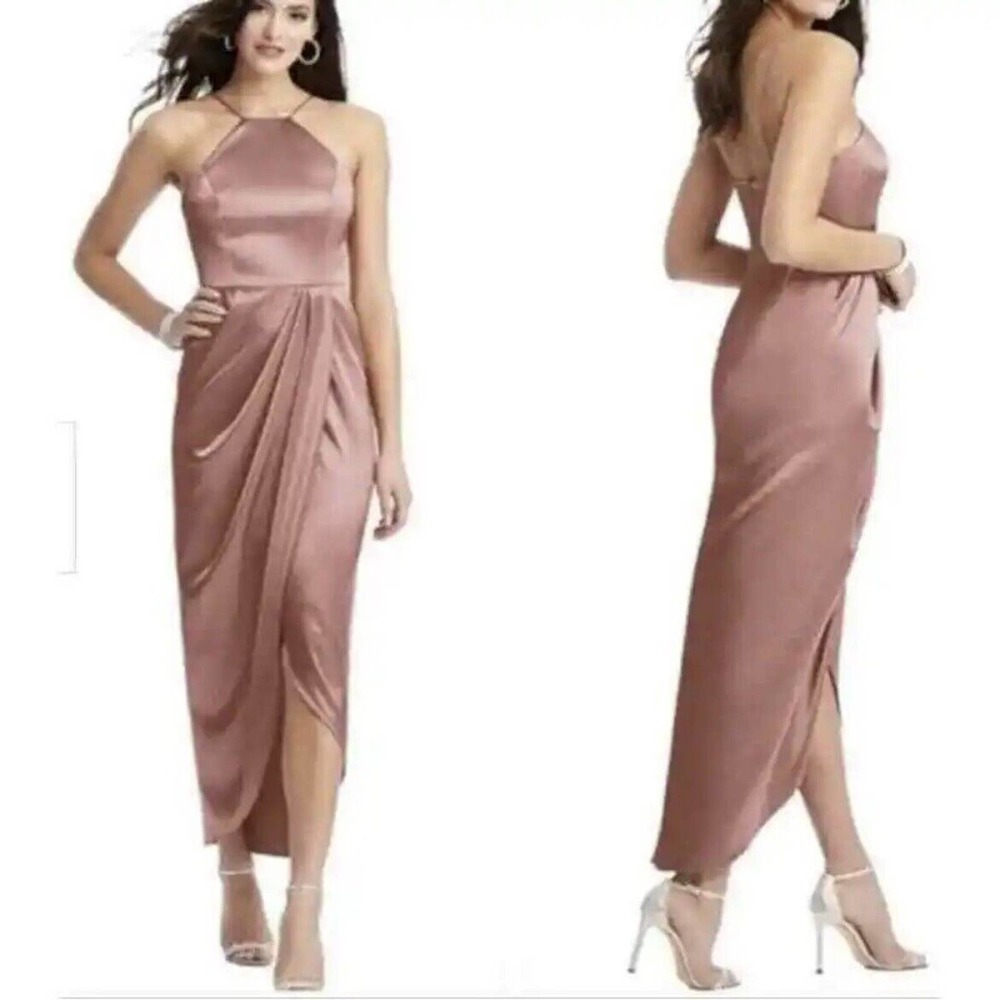 After Six Charmeuse Halter Midi Dress 6829 Desert Rose Size 14‎ New